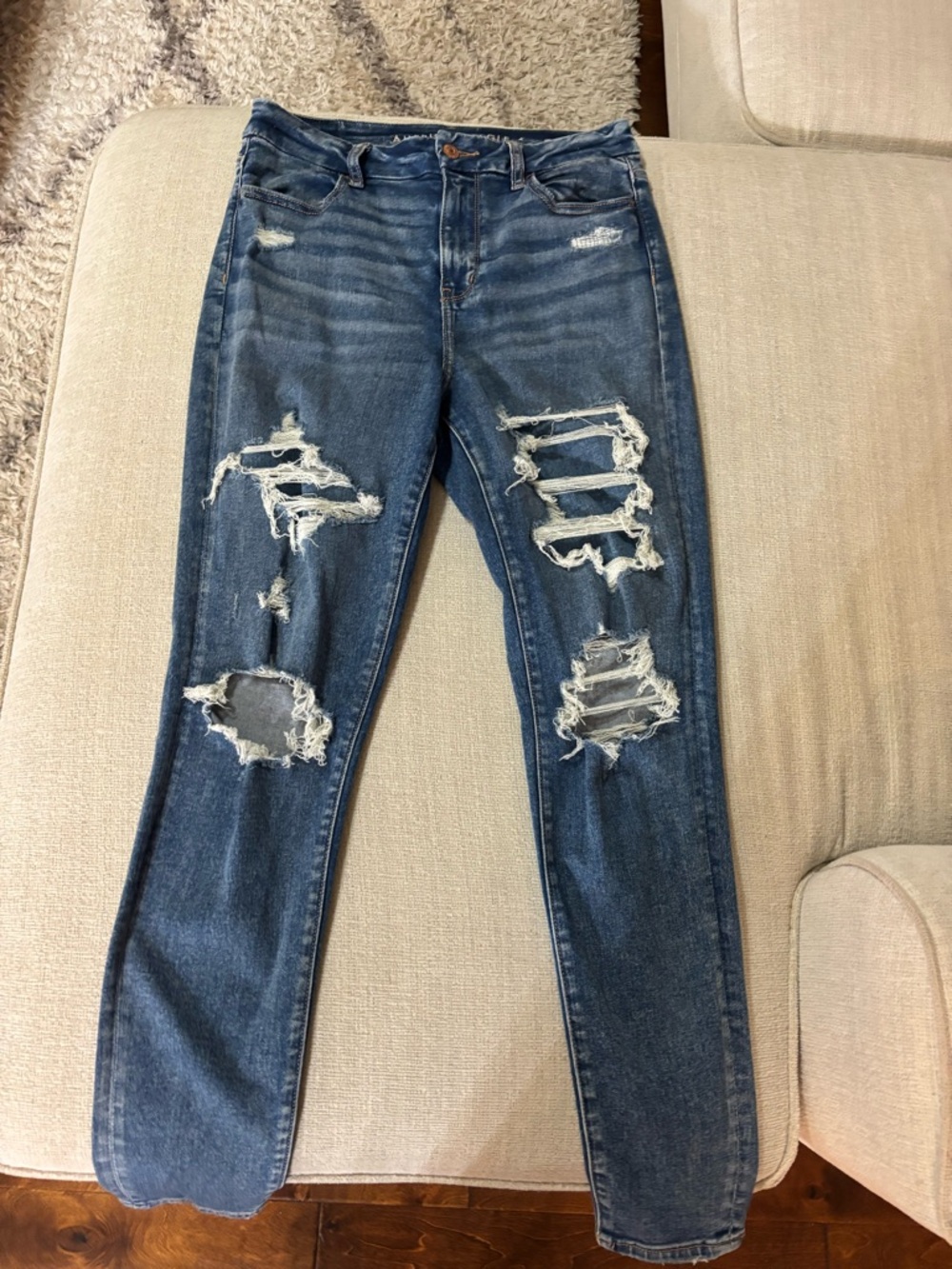 American Eagle Outfitters Distressed Skinny Jeans - Dark Blue